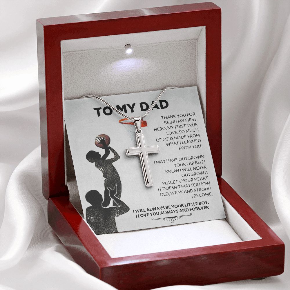 To My Dad Personalization Card with silver cross, in red box